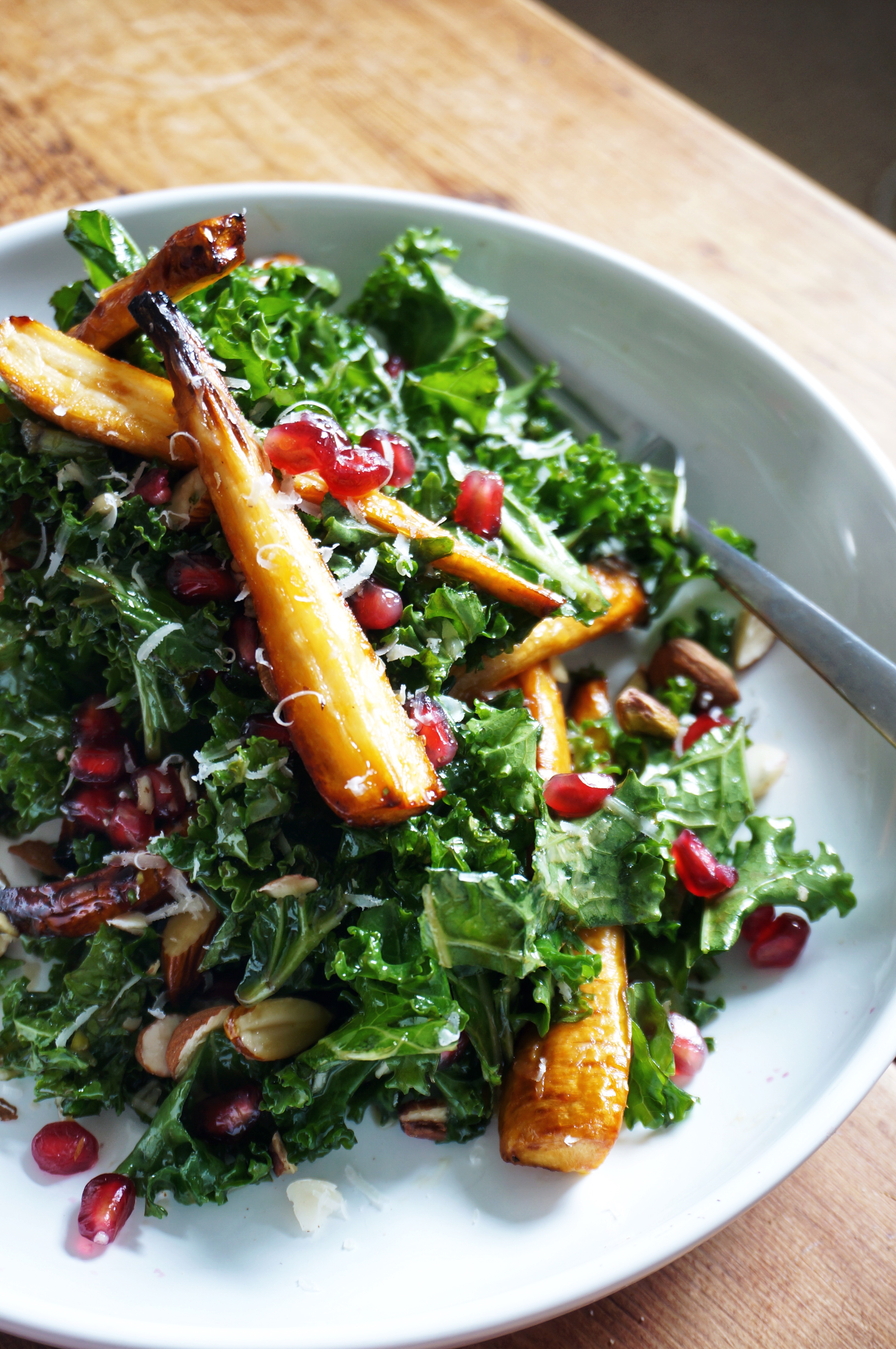 Kale, Pomegranate, and Caramelised Parsnip Salad